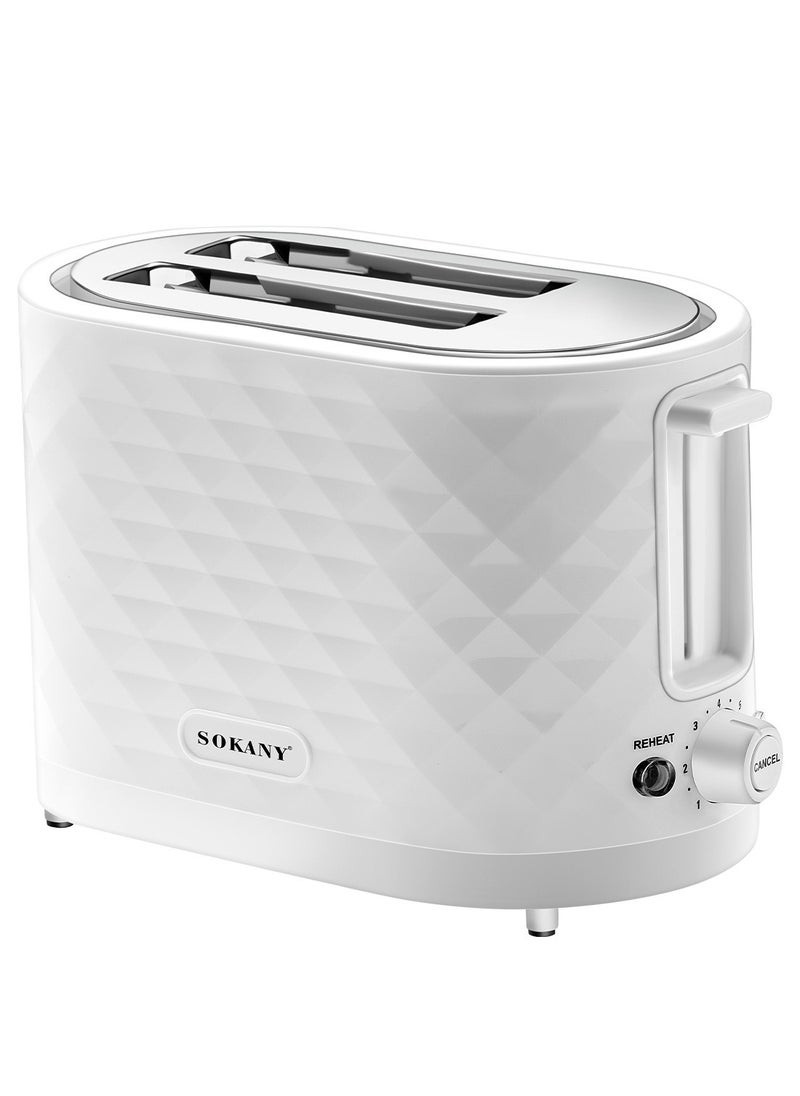 Toaster 2 Slices, 750w Toasters Wide Slot, Bread Toaster with Reheat,  Defrost Function, Toaster with Removable Tray & 7 Temperature Settings, White,SK-08111