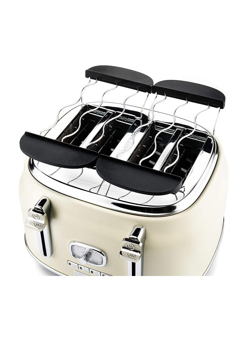 Retro Series 4-Slice Toaster 1750W - White | High-Power Toaster for Even Toasting, Bagels & More