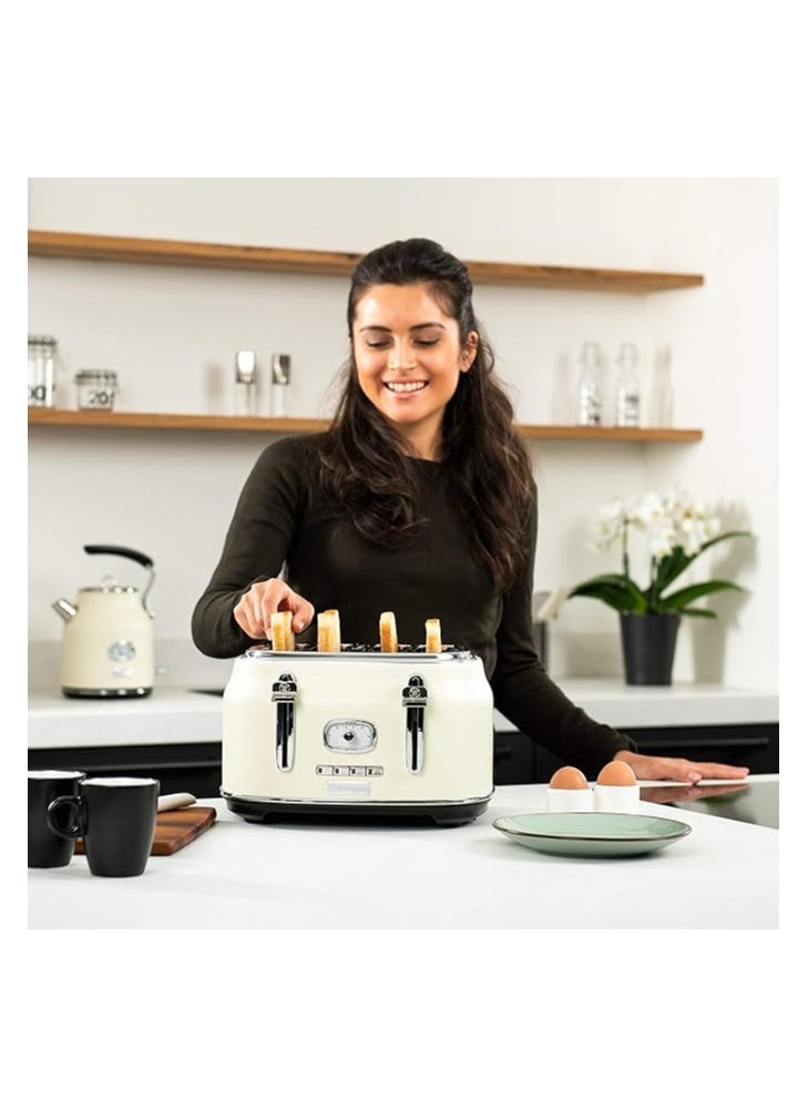 Retro Series 4-Slice Toaster 1750W - White | High-Power Toaster for Even Toasting, Bagels & More