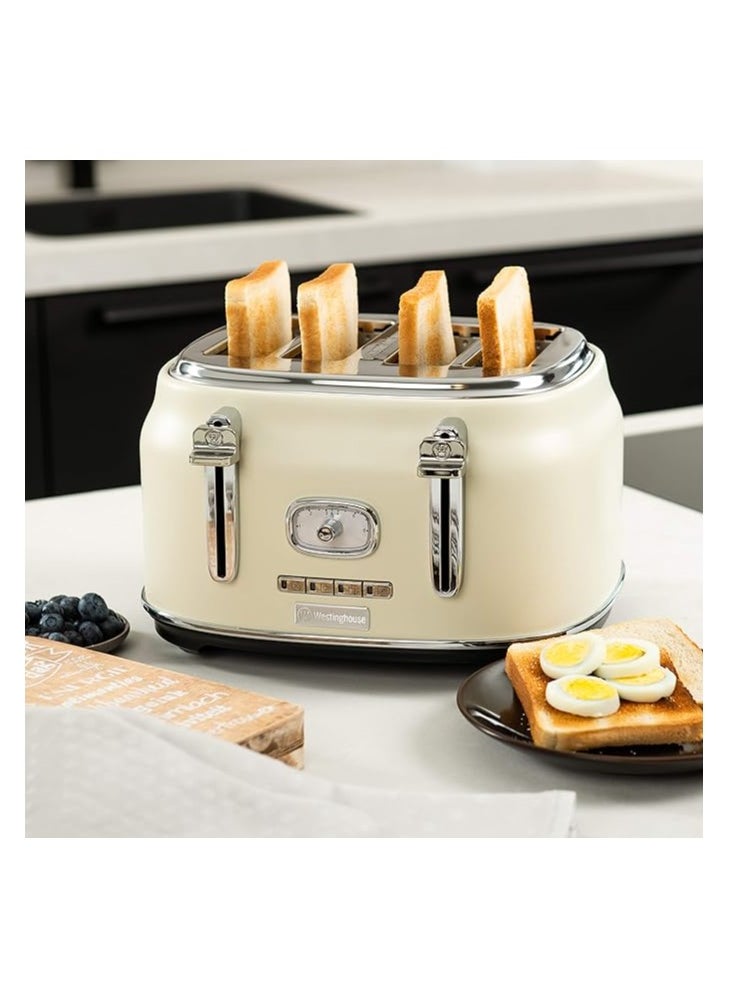 Retro Series 4-Slice Toaster 1750W - White | High-Power Toaster for Even Toasting, Bagels & More