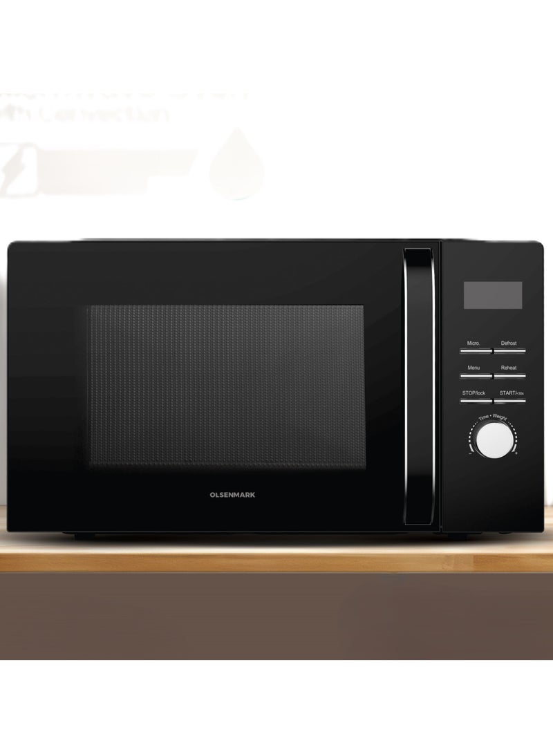 Digital Microwave Oven with Convection, 5 Power Levels, Grill Function, Defrost Setting, Tunable Glass Tray, Child Lock Function, 60 Minutes Cooking Timer 28 L 2000 W OMMO7041 Black