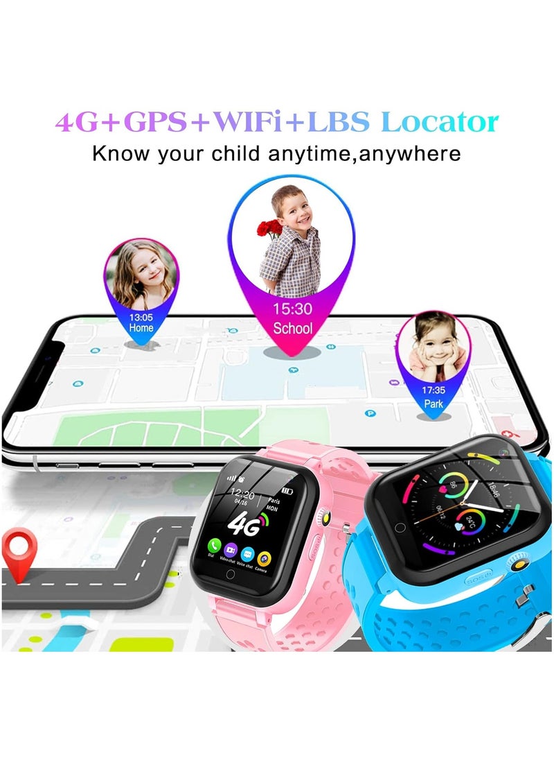 Smart Watch for Kids, 4G Kids Phone Smartwatch with GPS Tracker, WiFi SMS, Call, Voice Video Chat, Bluetooth, Audio Recording, Alarm, Pedometer, Wrist Watch for 4-16 Boys Girls Birthday Gifts