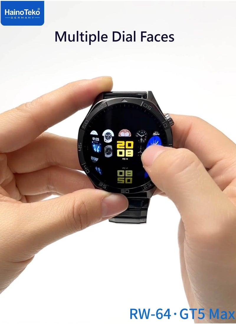 Haino Teko RW-64 GT5 Max Smartwatch With Large Screen AMOLED Display Voice Assistant and 3 Pair Straps Designed For Men Blue