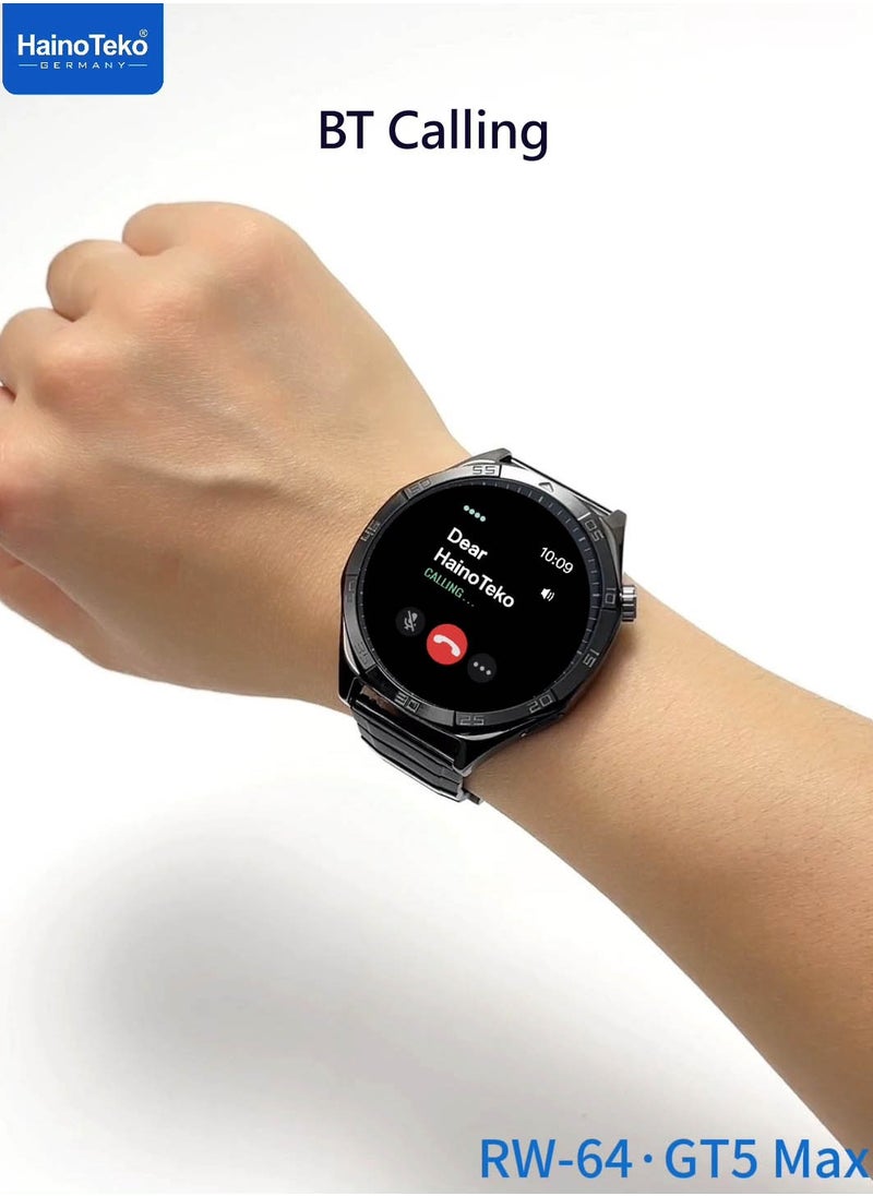 Haino Teko RW-64 GT5 Max Smartwatch With Large Screen AMOLED Display Voice Assistant and 3 Pair Straps Designed For Men Blue