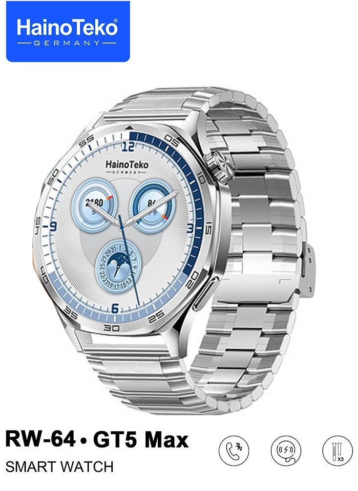 Haino Teko RW-64 GT5 Max Smartwatch With Large Screen AMOLED Display Voice Assistant and 3 Pair Straps Designed For Men Blue