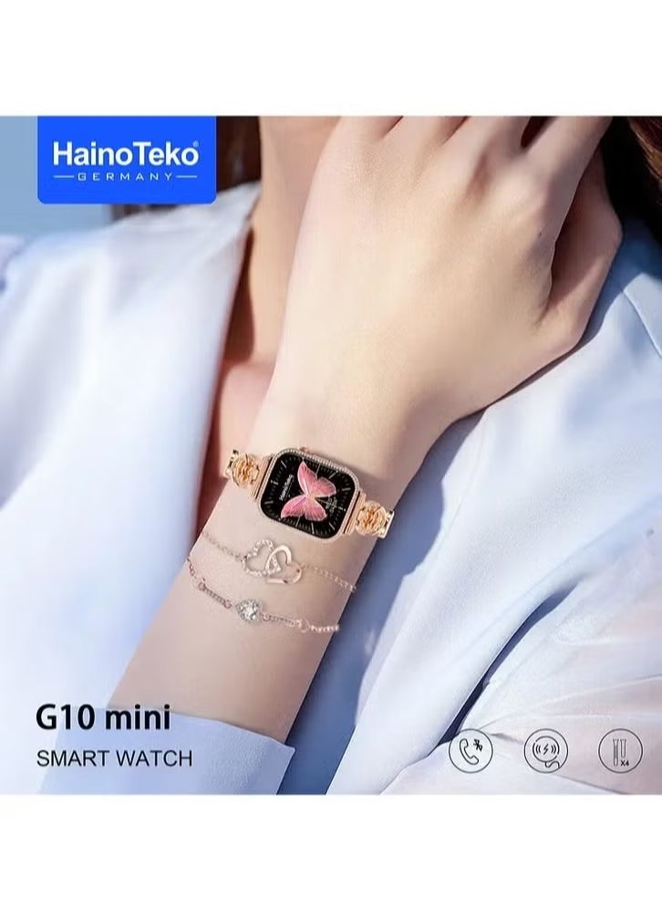 G10 Mini Rose Gold Edition Ladies Smart Watch – Elegant, Stylish & Compact with 4 Set Straps & Exotic Bracelets Combo, Fitness Tracker, Heart Rate Monitor, Waterproof, Long Battery Life – Perfect for Fashion & Functionality