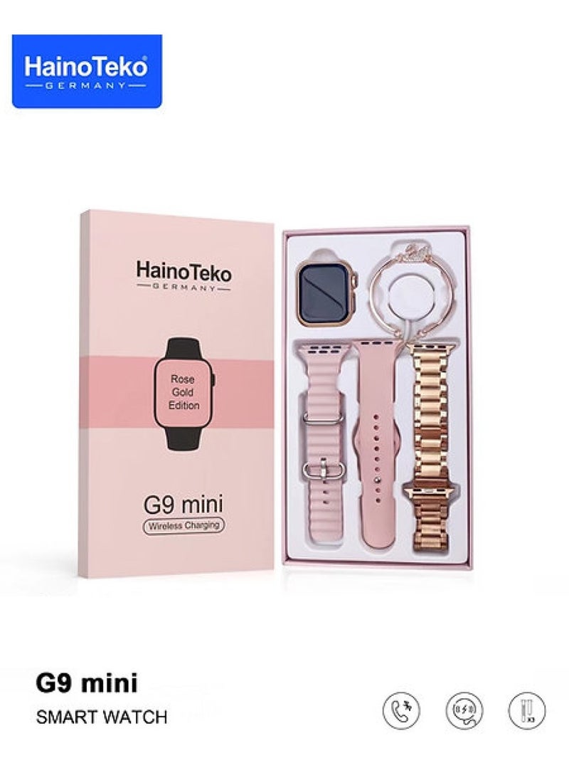 Haino Teko G9 Mini Rose Gold Edition Ladies Smart Watch with Three Set Strap and Stylish Bracelet Combo