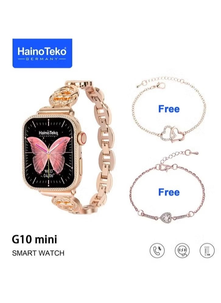 G10 Mini Rose Gold Edition Ladies Smart Watch with Four Set Straps & Exotic Bracelets Combo – Elegant, Stylish, Fitness Tracker, Waterproof, Long Battery Life – Perfect Gift for Women