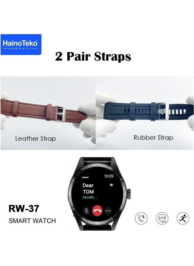 RW37 Watch Buds – Large Round AMOLED Display Smart Watch & Bluetooth Earbuds, 2 Pair Straps, Stylish Design for Men and Women, Fitness Tracker, Music & Call Connectivity