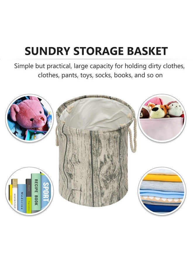 Tree Stump Laundry Basket Rustic Wood Grain Cotton Linen Laundry Hamper Foldable Storage Bin With Rope Handles For Dirty Storage Kids Organizer