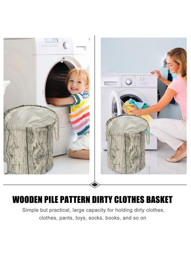 Tree Stump Laundry Basket Rustic Wood Grain Cotton Linen Laundry Hamper Foldable Storage Bin With Rope Handles For Dirty Storage Kids Organizer