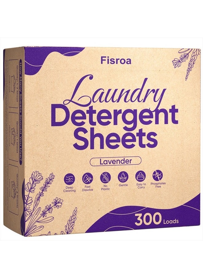 Lavender Laundry Detergent Sheets Travel Eco-friendly 300 Loads Fisroa Clothes Washing Detergent Sheets Plastic-Free Washer Sheets Liquidless Laundry Sheets Strips Tablet