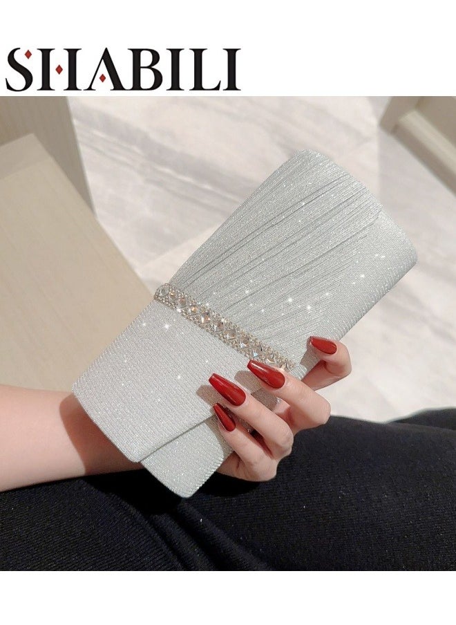 Women's Sparkling Evening Clutch Bag, Ladies Designer Chain Banquet Package Handbag Tote Bags Shoulder Bag, Casual Solid Color Crossbody Bag Satchel Bag Side Bag Carry Bag for College Students