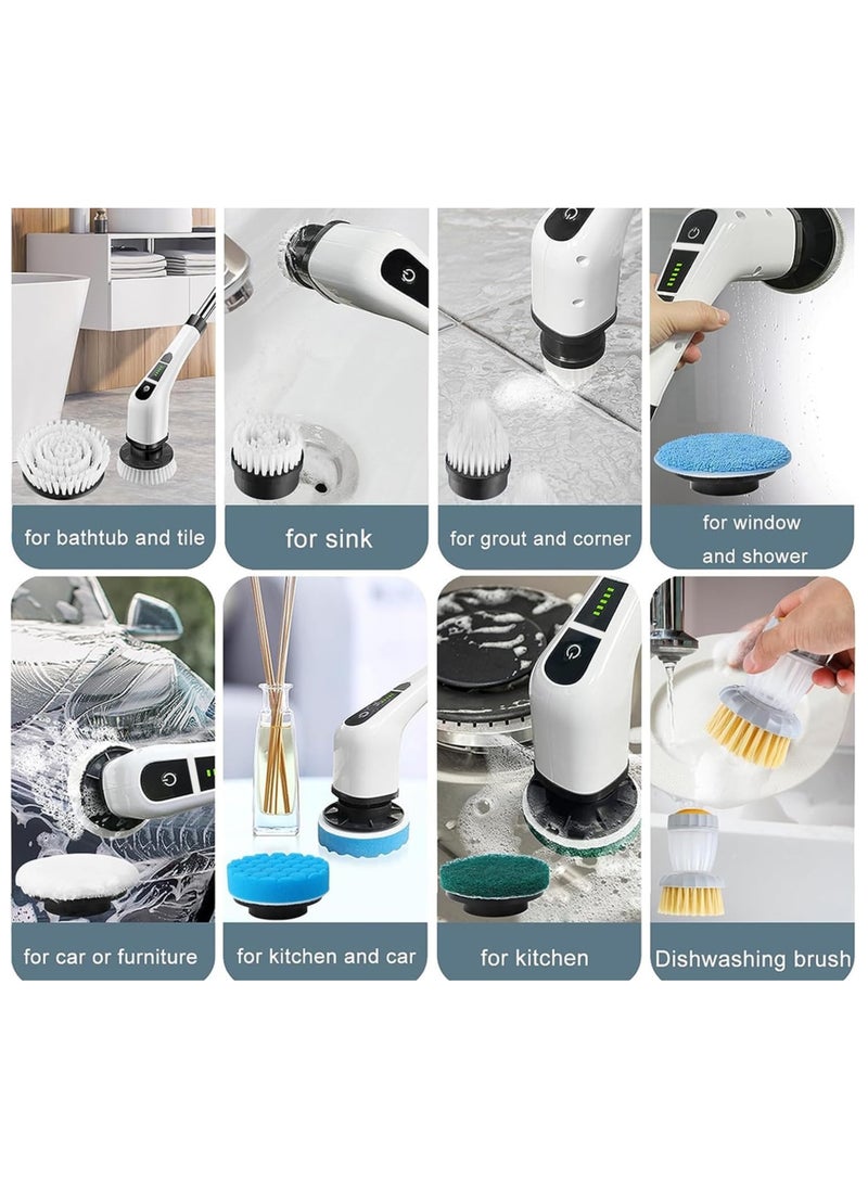 Electric Spin Scrubber with 7 Changeable Heads & Adjustable Extension Arm up to 4ft 2 Speed Bathroom, Shower, Floor, Tile, Grout & Kitchen Cleaner Portable Water Resistant, Easy to Use & Rechargeable