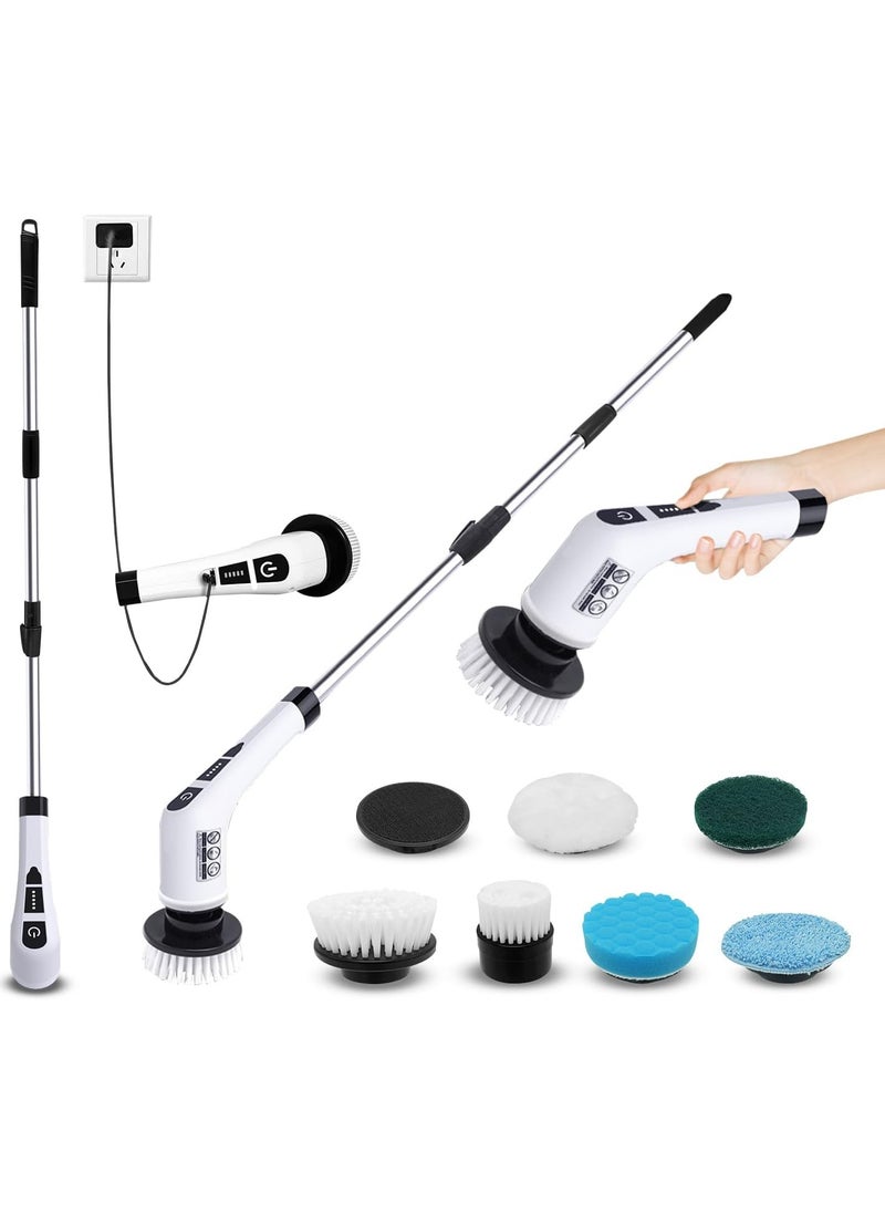 Electric Spin Scrubber with 7 Changeable Heads & Adjustable Extension Arm up to 4ft 2 Speed Bathroom, Shower, Floor, Tile, Grout & Kitchen Cleaner Portable Water Resistant, Easy to Use & Rechargeable