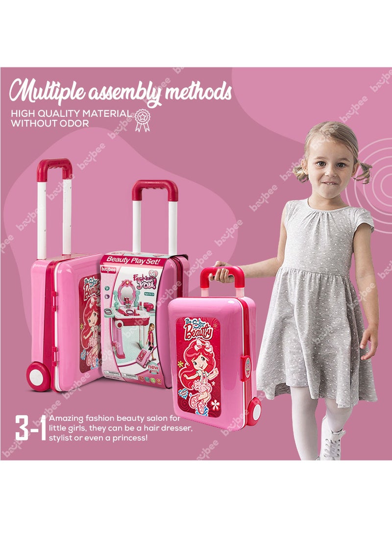 3 In 1 Kids Beauty Play Set For Kids Girls, Convertible Dressing Table And Portable Trolley Makeup Set Toys For Girls Pretend Play Toys For Kids Girls Role Play Toys For Girls Kids 2+ Years Pink