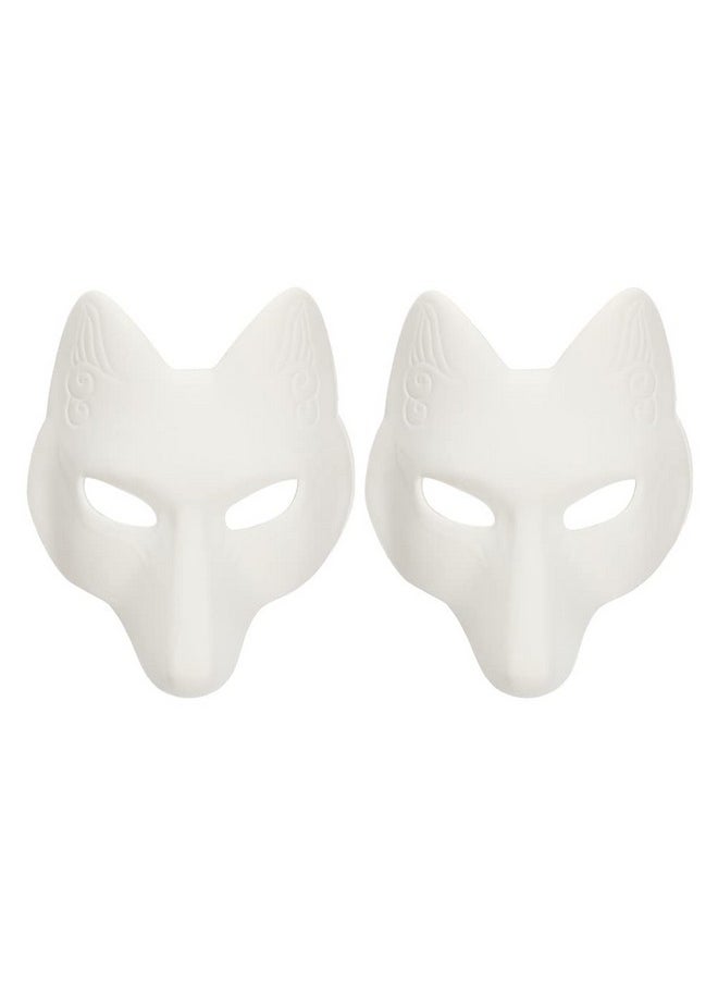 Fox Masks, 2Pcs White Paintable Masks Blank Diy Masks Animal Dress Up Masks For Masquerade Halloween Cosplay Costume