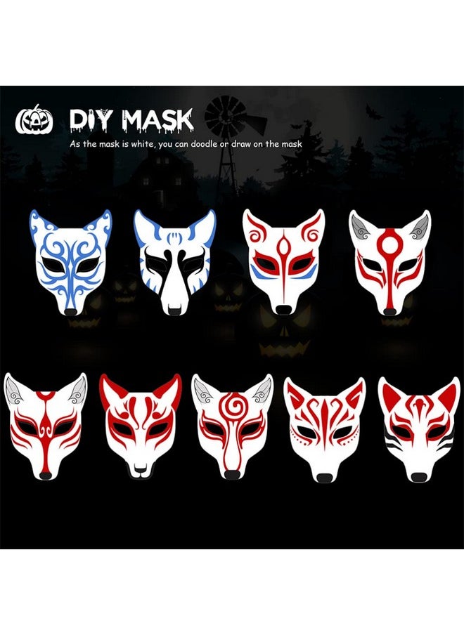 Fox Masks, 2Pcs White Paintable Masks Blank Diy Masks Animal Dress Up Masks For Masquerade Halloween Cosplay Costume