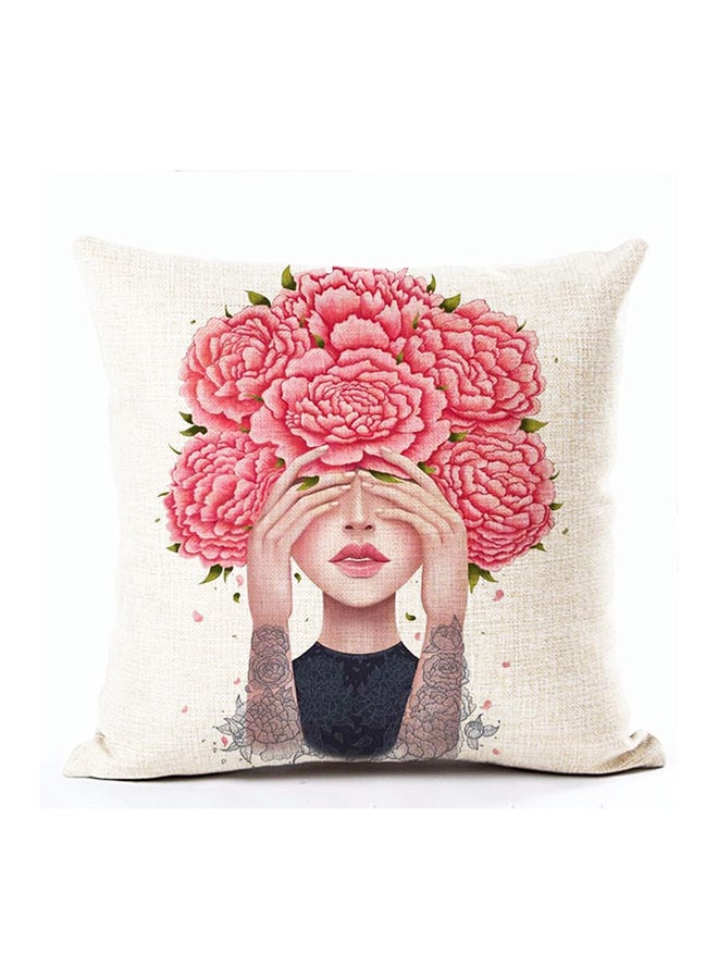 Rose Printed Square Decorative Cushion Cover Multicolour 45x45cm