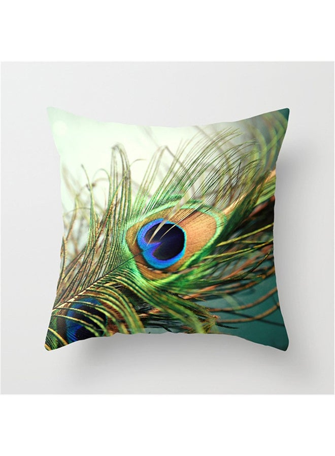 Peacock Feather Print Cushion Cover Multicolour 45x45cm