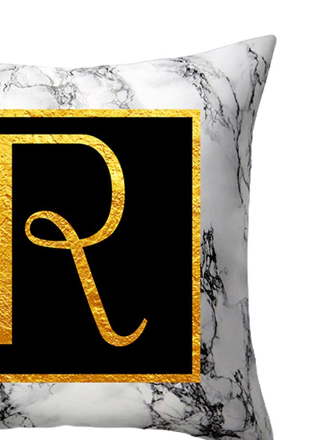 Marbled Golden Alphabet Letter Sofa Pillow Cushion Cover White/Black/Gold 45 x 45centimeter
