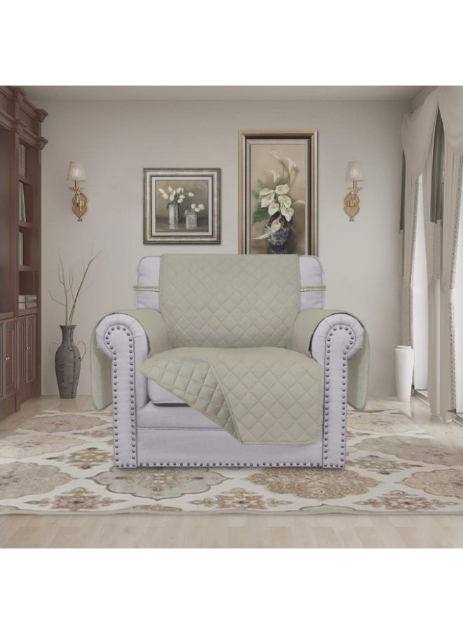 Sofa Cover 1 Seater Single Small Chair Sofa Slipcover Wrinkle-free Reversible Sofa Cover Water Resistant Couch Cover Furniture Protector Cover with Elastic Straps Beige