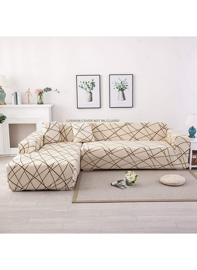 House of Quirk Universal Sectional 140 GSM Sofa Covers L - Shape Slipcover 2pcs Elastic L-Type Chaise Sofa Furniture Protector (Beige Line)