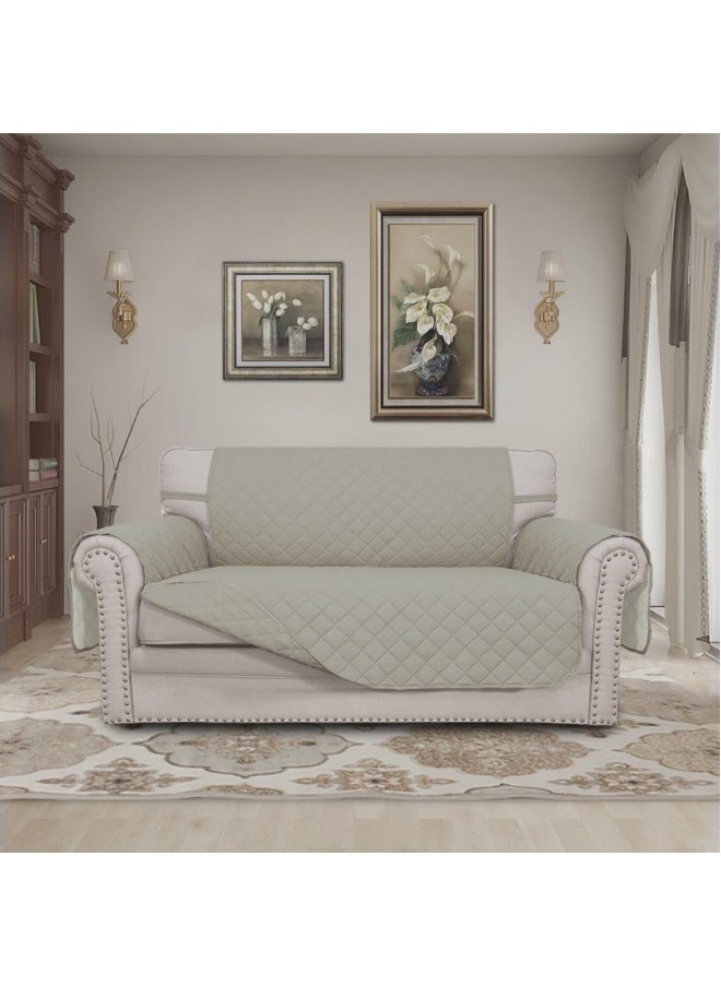 Sofa Cover 2 Seater Medium Loveseat Chair Sofa Slipcover Wrinkle-free Reversible Sofa Cover Water Resistant Couch Cover Furniture Protector Cover with Elastic Straps Beige