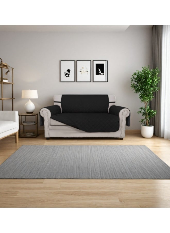 Sofa Cover 2 Seater Medium Loveseat Chair Sofa Slipcover Wrinkle-free Reversible Sofa Cover Water Resistant Couch Cover Furniture Protector Cover with Elastic Straps Black