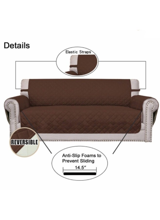 Sofa Cover 2 Seater Medium Loveseat Chair Sofa Slipcover Wrinkle-free Reversible Sofa Cover Water Resistant Couch Cover Furniture Protector Cover with Elastic Straps Brown