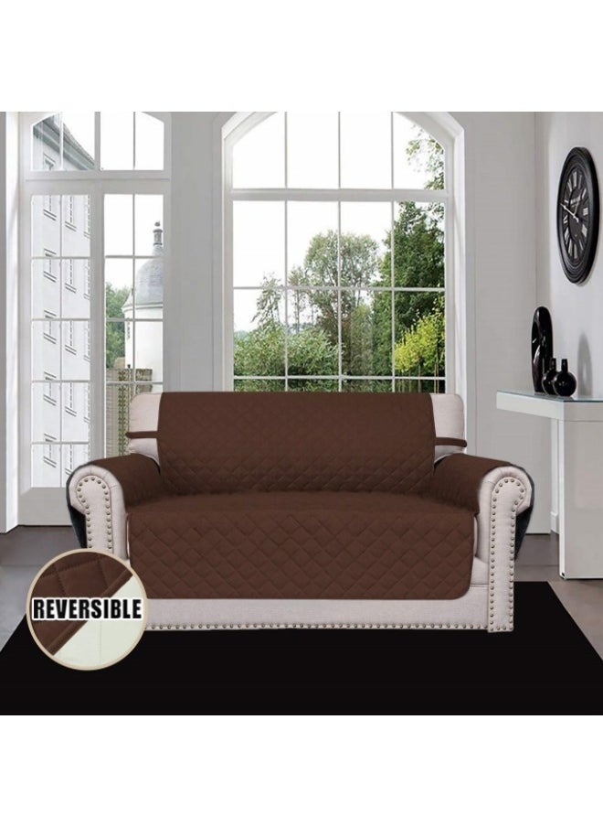 Sofa Cover 2 Seater Medium Loveseat Chair Sofa Slipcover Wrinkle-free Reversible Sofa Cover Water Resistant Couch Cover Furniture Protector Cover with Elastic Straps Brown