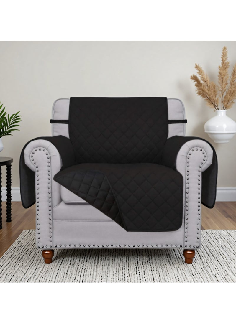Sofa Cover 1 Seater Single Small Chair Sofa Slipcover Wrinkle-free Reversible Sofa Cover Water Resistant Couch Cover Furniture Protector Cover with Elastic Straps Black