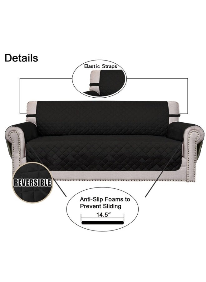 Sofa Cover 1 Seater Single Small Chair Sofa Slipcover Wrinkle-free Reversible Sofa Cover Water Resistant Couch Cover Furniture Protector Cover with Elastic Straps Black