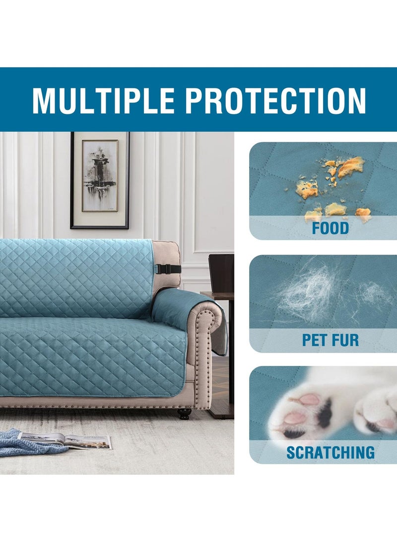 Sofa Cover 2 Seater Medium Loveseat Chair Sofa Slipcover Wrinkle-free Reversible Sofa Cover Water Resistant Couch Cover Furniture Protector Cover with Elastic Straps Blue