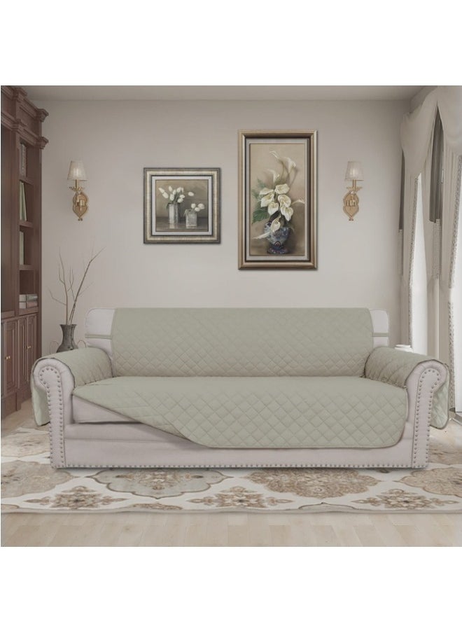 Sofa Cover 3 Seater Large Size Chair Sofa Slipcover Wrinkle-free Reversible Sofa Cover Water Resistant Couch Cover Furniture Protector Cover with Elastic Straps Beige