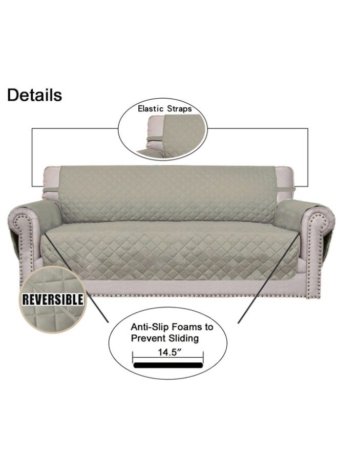 Sofa Cover 3 Seater Large Size Chair Sofa Slipcover Wrinkle-free Reversible Sofa Cover Water Resistant Couch Cover Furniture Protector Cover with Elastic Straps Beige