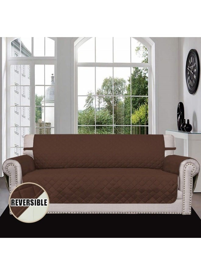 Sofa Cover 3 Seater Large Size Chair Sofa Slipcover Wrinkle-free Reversible Sofa Cover Water Resistant Couch Cover Furniture Protector Cover with Elastic Straps Brown