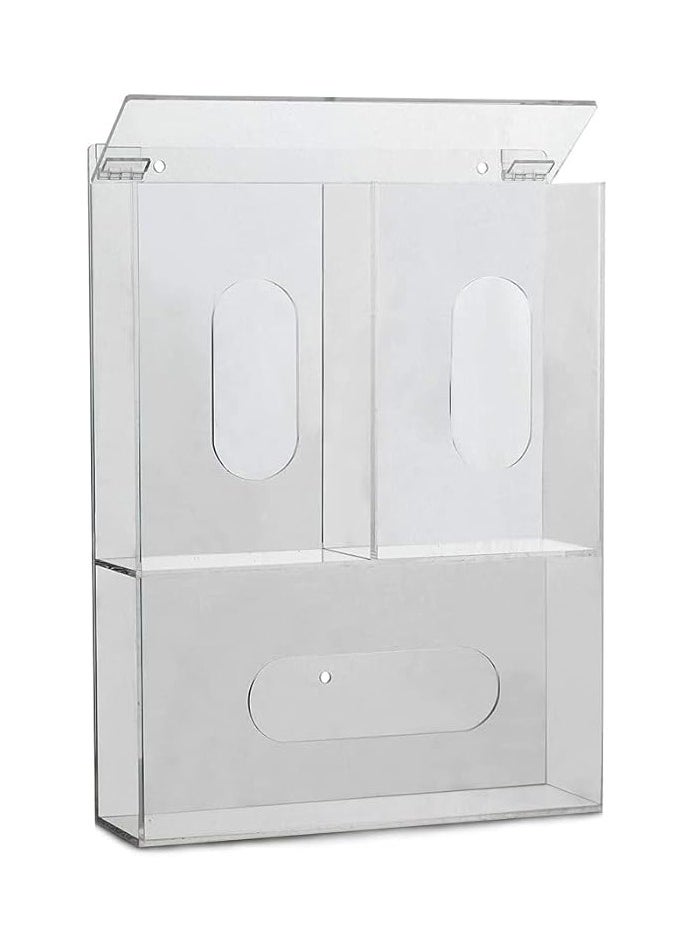 Adamsmed Acrylic Disposable Glove Box Dispenser Holder Triple Glove Rack Face Mask Hairnet Tissue Napkin Dispenser with Lid for Wall Mount Organizer for Food Service, Lab, Medical Office
