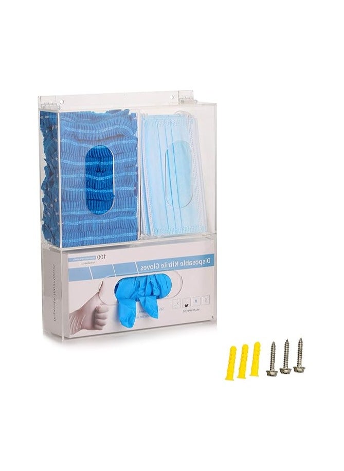 Adamsmed Acrylic Disposable Glove Box Dispenser Holder Triple Glove Rack Face Mask Hairnet Tissue Napkin Dispenser with Lid for Wall Mount Organizer for Food Service, Lab, Medical Office