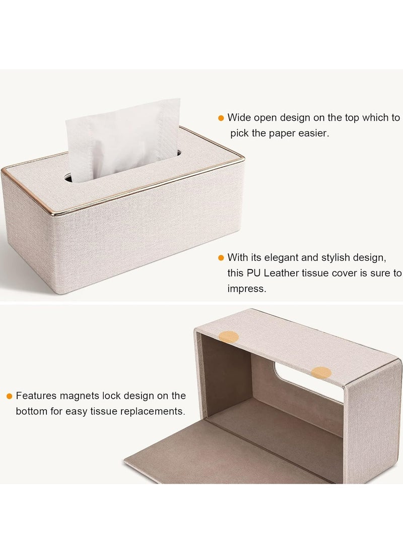 PU Leather Rectangular Tissue Box Cover for Home, Office, Car, Bathroom (Beige, 9.84