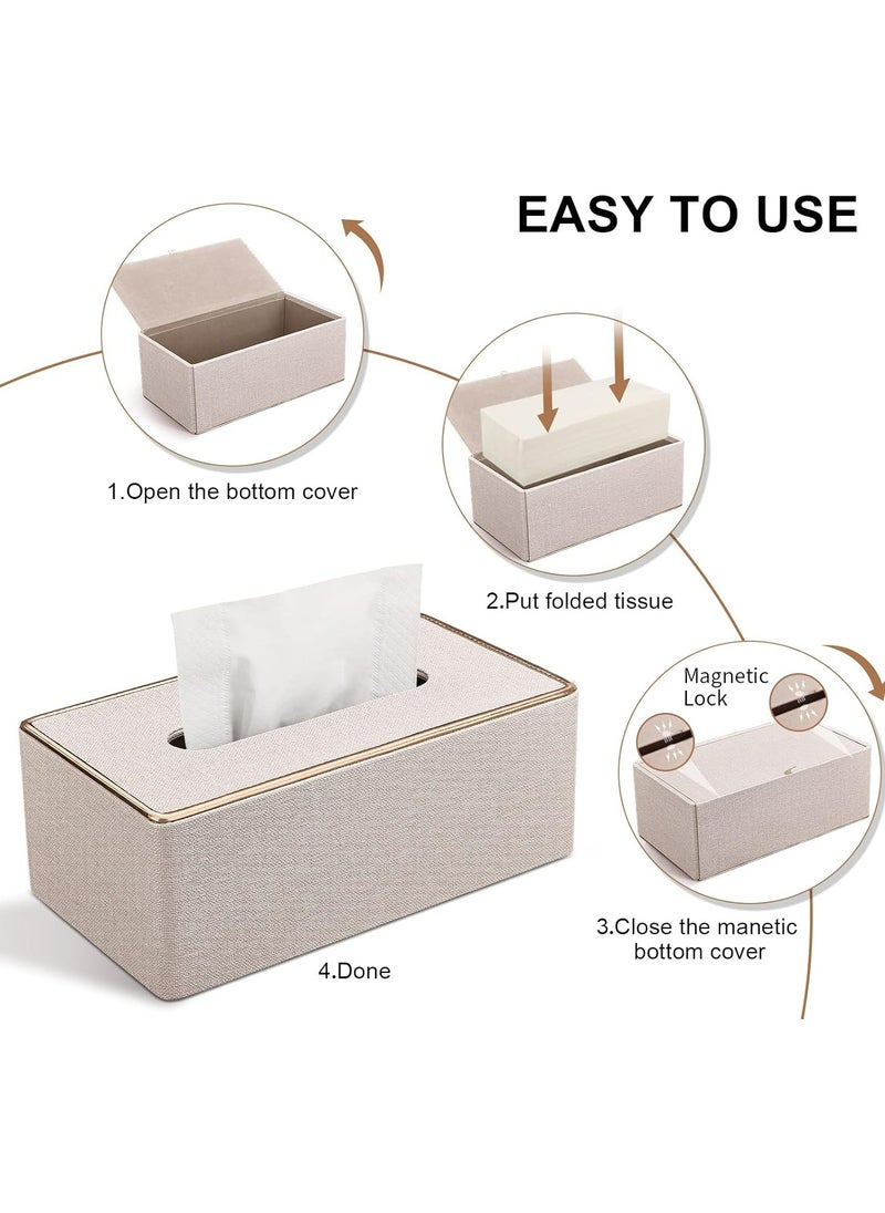 PU Leather Rectangular Tissue Box Cover for Home, Office, Car, Bathroom (Beige, 9.84