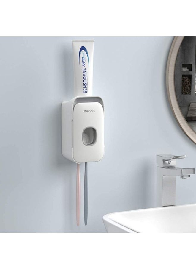 Wall Mounted Toothpaste Dispenser With Toothbrush Holder