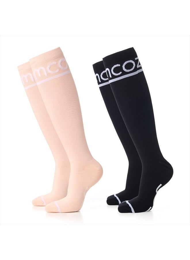 Compression Socks for Women 15-20mmHg & 20-30mmHg | 2 Pairs, Graduated Compression for Circulation & Swelling