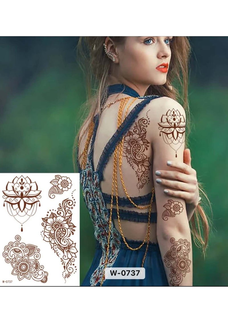 18 Sheets Henna Temporary Tattoo Stickers Mehndi Design Full Hand Brown