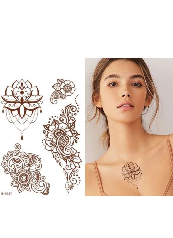 18 Sheets Henna Temporary Tattoo Stickers Mehndi Design Full Hand Brown