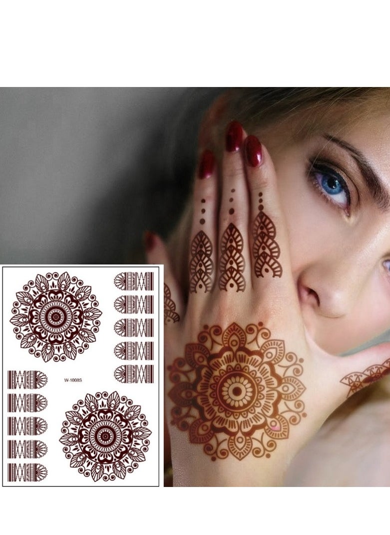 18 Sheets Henna Temporary Tattoo Stickers Mehndi Design Full Hand Brown