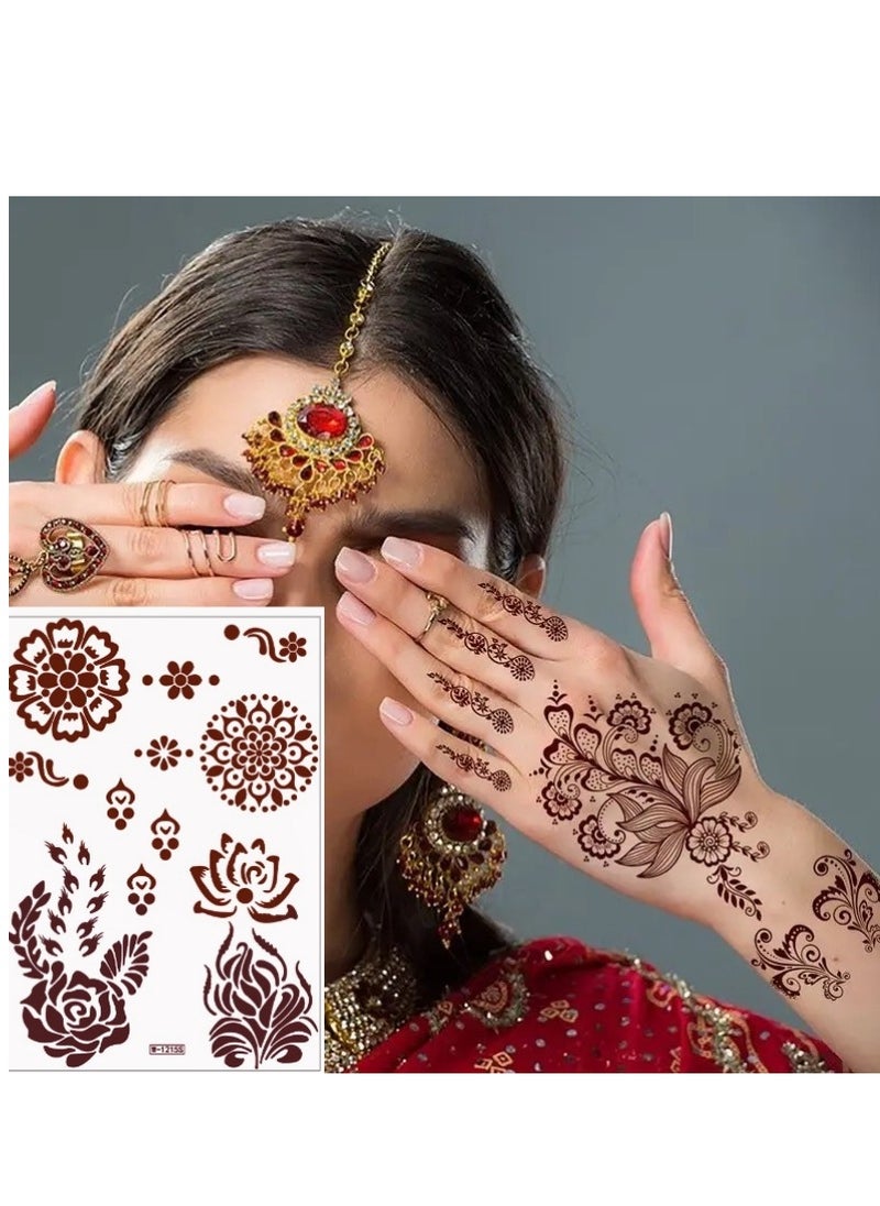 18 Sheets Henna Temporary Tattoo Stickers Mehndi Design Full Hand Brown
