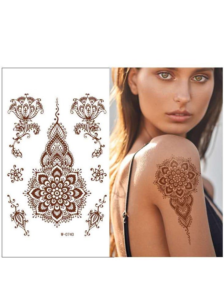 18 Sheets Henna Temporary Tattoo Stickers Mehndi Design Full Hand Brown