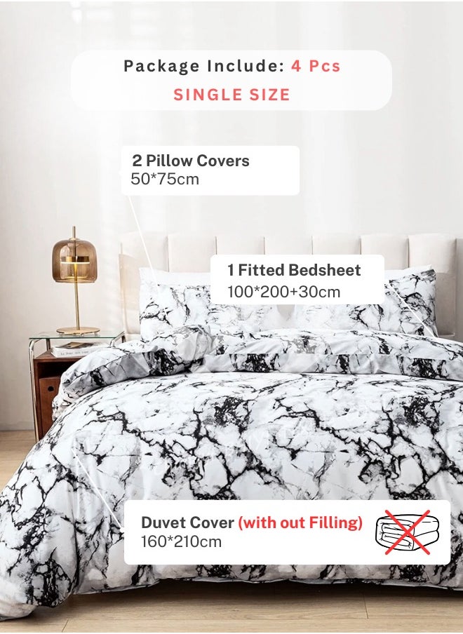 Single Size 4 Piece Bedding Set Without Filler, Soft Fabric Marble Design.