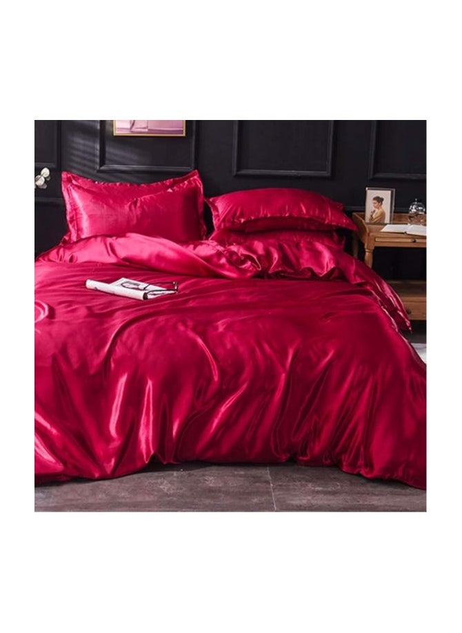 Generic Silk Flat King Bedsheet Quilt Cover Set, Red, 230 x 250 cm, VG-4BS-SILK-R